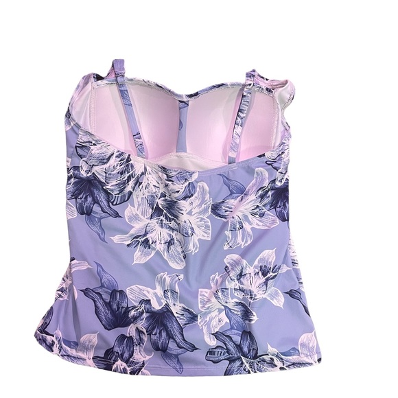 LIQUID  SWIMWEAR TANKINI SET BLUE/WHITE W/FLORAL PRINT SIZE M - Picture 4 of 12